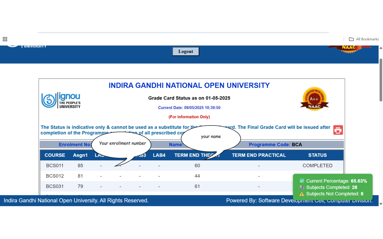How to use IGNOU Percentage Calculator extension to calculate marks?